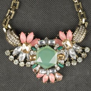 Costume Necklace Green Pink, Yellow Clear Stones NEW